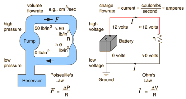 Water circuit analogy to electric circuit